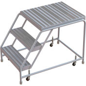 3 Step Aluminum Rolling Ladder, 24"W Ribbed Tread, 28"D Top Step, W/O Handrails - WLAR003244-D5