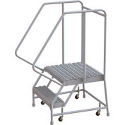 2 Step Aluminum Rolling Ladder, 16"W Grip Tread, 21"D Top Step, 32" Handrails - WLAR102165-D4