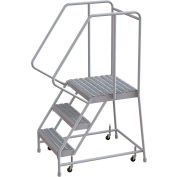 3 Step Aluminum Rolling Ladder, 24"W Grip Tread, 21"D Top Step, 32" Handrails - WLAR103245-D4