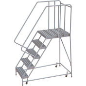 5 Step Aluminum Rolling Ladder, 24"W Ribbed Tread, 28"D Top Step, 32" Handrails - WLAR105244-D5