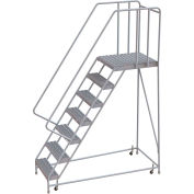 7 Step Aluminum Rolling Ladder, 24"W Grip Tread, 28"D Top Step, 32" Handrails - WLAR107245-D5