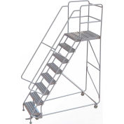 8 Step Aluminum Rolling Ladder, 24"W Ribbed Tread, 28"D Top Step, 32" Handrails - WLAR108244-D5