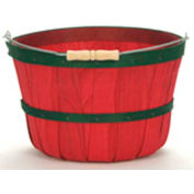 1 Peck Wood Basket with Metal Handle/Wood Grip, Red with 2 Green Bands 12 Pc - Pkg Qty 12