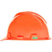 MSA V-Gard® Hard Hats, Front Brim, Fas-Trac® Suspension, Hi-Viz Orange, 488146 - Pkg Qty 20