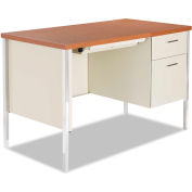Alera Steel Desk - Single Right Pedestal - 45 1/4"W x 24"D x 29-1/2"H - Cherry/Putty