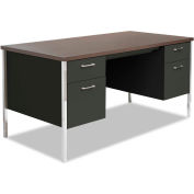 Alera Steel Desk - Double Pedestal - 60"W x 30"D x 29-1/2"H - Mocha/Black