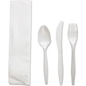 Fork, Knife, Spoon, and Napkin 4 pc PLA Cutlery Set Indiv. Wrapped in OXO  Biodegradable Plastic 7in - 250 pcs