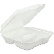Hinged Lid Foam Food Containers 9-1/4" x 9-1/4" x 3" 3 Compartments - 200 Pack
