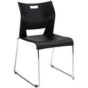 Global™ Armless Molded Stacking Chair with Sled Base - Plastic - Black - Duet Series