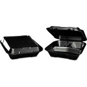 Hinged Lid Foam Food Container 9-1/4" x 9-1/4" x 3" 3 Compartment - 200 Pack
