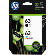 HP® 63, 2-pack Black/Tri-Color Original Ink Cartridges, 190; 165 Page Yield