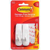 3M Command™ General Purpose Hooks, 3-lb Capacity, Plastic, White, 2/Pack