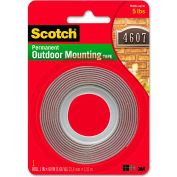 Scotch® Exterior Weather-Resistant Double-Sided Tape, 1" x 60", Gray w/Red Liner