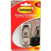 3M Command™ Adhesive Mount Metal Hook, Medium, Brushed Nickel Finish