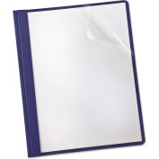 Oxford® Linen Finish Clear Front Report Cover, 3 Fasteners, Letter, Navy, 25/Box