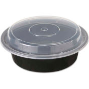 VERSAtainer Microwavable Round Containers, 16 oz., 6" Diameter, Black/Clear - 150 Pack