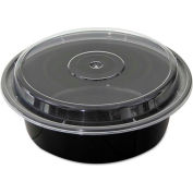 VERSAtainer Microwavable Round Containers, 32 oz., 7" Diameter, Black/Clear - 150 Pack