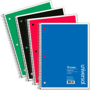 Universal® Wirebound Notebook, 8 x 10-1/2, College Ruled, 70 Sheets, Assorted Color Cover