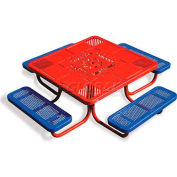 46" Child's Picnic Table, Perforated Metal, Red Table Top w/ Blue Seats