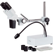AmScope SE400-Z 10X-20X Binocular Stereo Microscope on Boom Arm Stand with LED Gooseneck Light