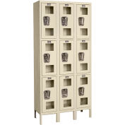 Global Industrial Triple Tier 9 Door Clear View Locker, 12"Wx12"Dx24"H, Tan, Unassembled