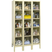Global Industrial Five Tier 15 Door Clear View Locker, 12"Wx12"Dx12"H, Tan, Unassembled