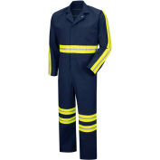 Red Kap® Enhanced Visibility Action Back Coverall, Navy/Yellow, Polyester/Cotton, Regular, 48"