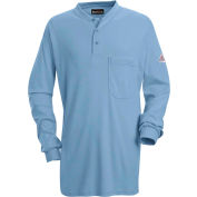 EXCEL FR® Flame Resistant Long Sleeve Tagless Henley Shirt SEL2, Light Blue, Size S Regular