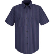 Red Kap® Men's Industrial Stripe Work Shirt Short Sleeve Blue with Brown/White Stripe L SP20