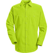 Red Kap® Enhanced Visibility Long Sleeve Work Shirt, Fluorescent Yellow/Green, Regular, XL