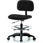 Multi-Purpose Industrial Stool with New Voyager™ Vinyl - With Chrome Foot Ring - Black