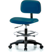 Multi-Purpose Industrial Stool with New Voyager™ Vinyl - With Chrome Foot Ring - Paradise Blue