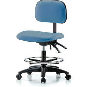 Multi-Purpose Industrial Stool with New Voyager™ Vinyl - With Chrome Foot Ring - Paradise Blue