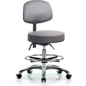 Deluxe Stool with Back - With Chrome Foot Ring - Vinyl - Sterling Gray