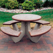 Wausau Tile 66" Concrete Round Picnic Table, Brown Top/Base w/ Sand Legs