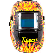 Tweco® Auto-Darkening Welding Helmet, Skull & Fire, 3.86" X 1.69" Viewing Area, 5 Pt Head Gear