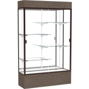 Reliant Lighted Display Case 48"W x 80"H x 16"D Walnut Base Mirror Back Dark Bronze Frame