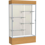 Reliant Lighted Display Case 48"W x 80"H x 16"D Natural Oak Base Plaque Back Satin Natural Frame