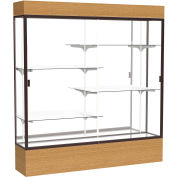 Reliant Lighted Display Case 72"W x 80"H x 16"D Natural Oak Base Mirror Back Dark Bronze Frame