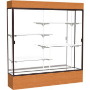 Reliant Lighted Display Case 72"W x 80"H x 16"D Carmel Oak Base Mirror Back Dark Bronze Frame