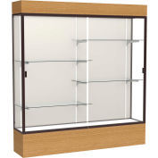 Reliant Lighted Display Case 72"W x 80"H x 16"D Natural Oak Base Plaque Back Dark Bronze Frame
