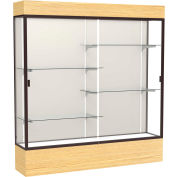 Reliant Lighted Display Case 72"W x 80"H x 16"D Light Oak Base Plaque Back Dark Bronze Frame
