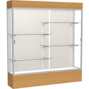 Reliant Lighted Display Case 72"W x 80"H x 16"D Natural Oak Base Plaque Back Satin Natural Frame