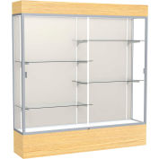 Reliant Lighted Display Case 72"W x 80"H x 16"D Light Oak Base Plaque Back Satin Natural Frame