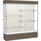 Reliant Lighted Display Case 72"W x 80"H x 16"D Walnut Base Plaque Back Satin Natural Frame