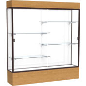 Reliant Lighted Display Case 72"W x 80"H x 16"D Natural Oak Base White Back Dark Bronze Frame