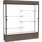 Reliant Lighted Display Case 72"W x 80"H x 16"D Walnut Base White Back Dark Bronze Frame