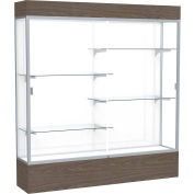 Reliant Lighted Display Case 72"W x 80"H x 16"D Walnut Base White Back Satin Natural Frame