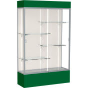 Spirit Lighted Display Case 48"W x 80"H x 16"D Plaque Back Satin Finish Forest Green Base & Top