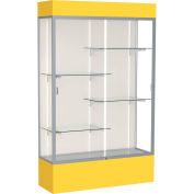 Spirit Lighted Display Case 48"W x 80"H x 16"D Plaque Back Satin Finish Golden Rod Base & Top